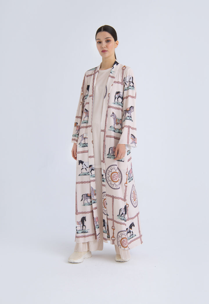 Printed Knit Open Front Drape Abaya
