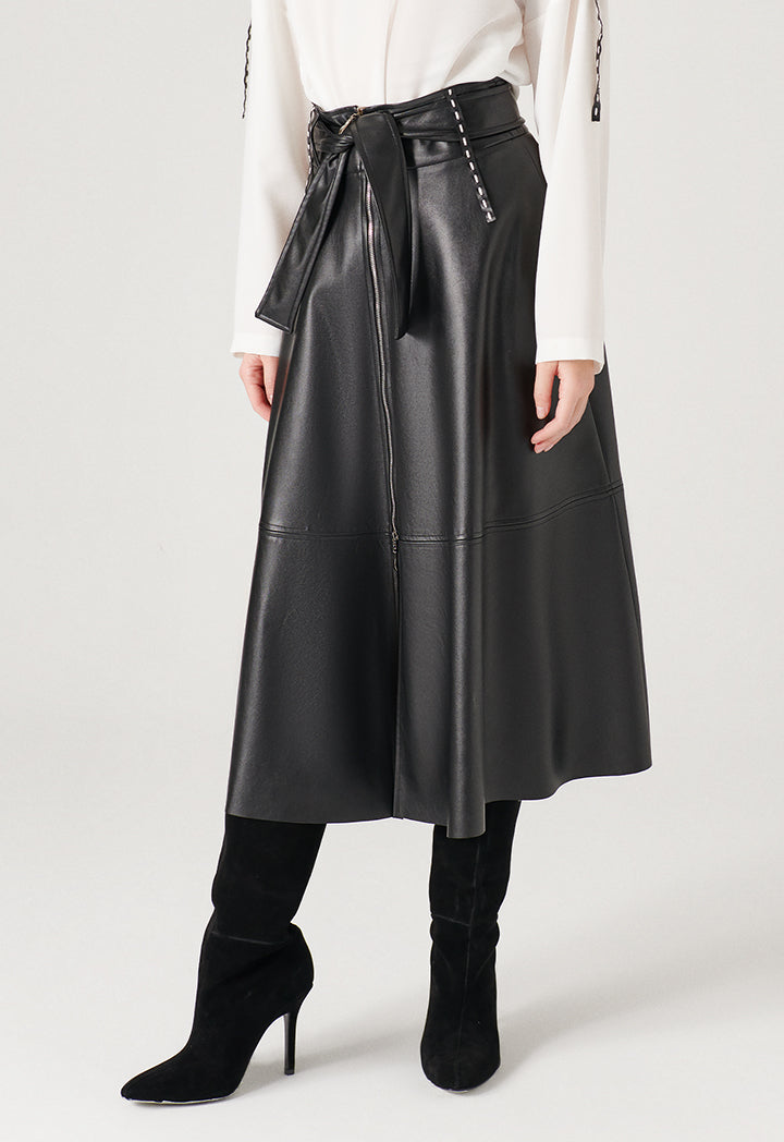 Faux Leather Skirt With Faux Leather Belt