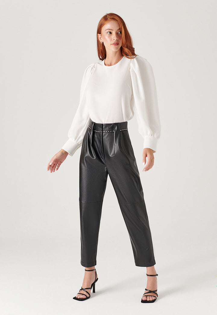Solid Blouse With Bishop Sleeves