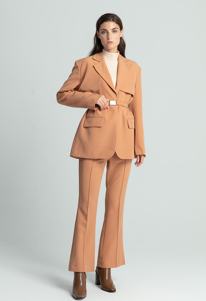 Over Flap Notched Lapel Solid Blazer
