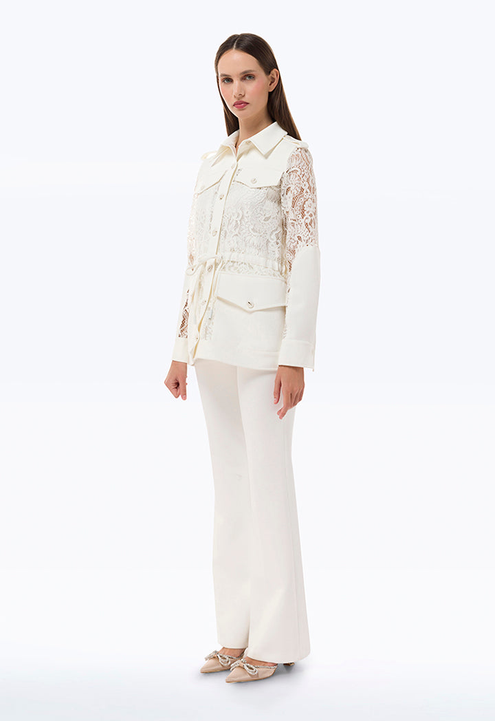 Transparent Collared Shirt With Lace Detail