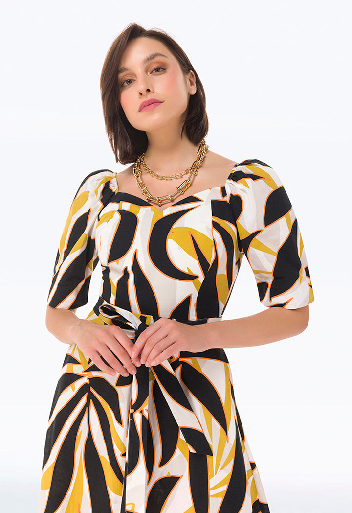 Graphic Printed Dress With Square Neck