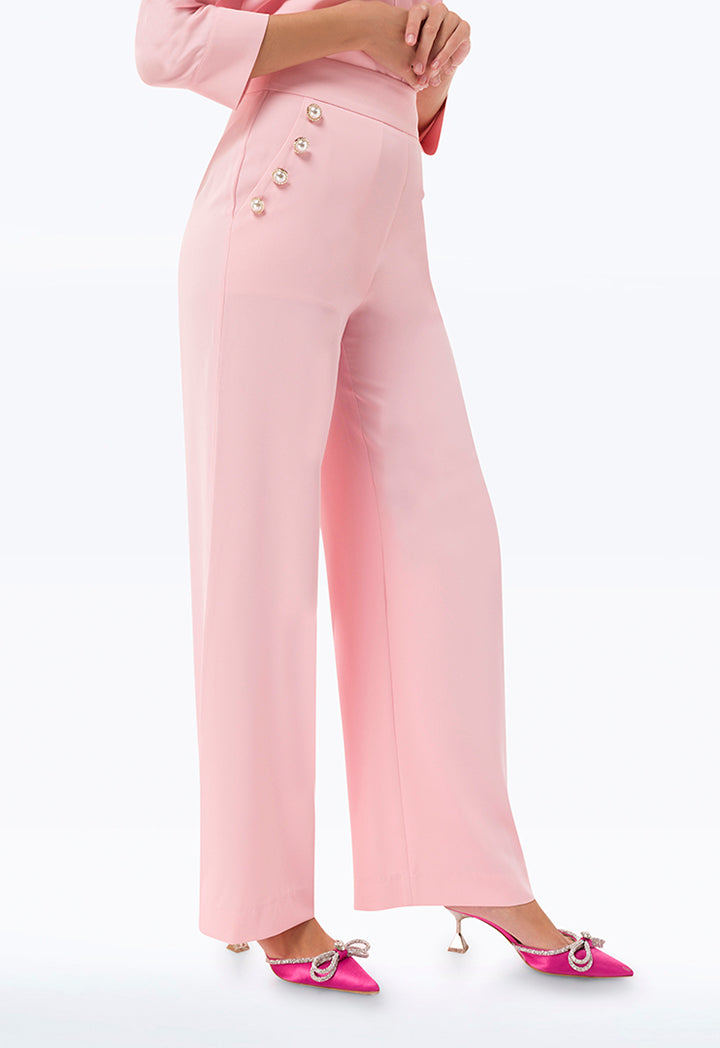Long Solid Trouser With Button Detail