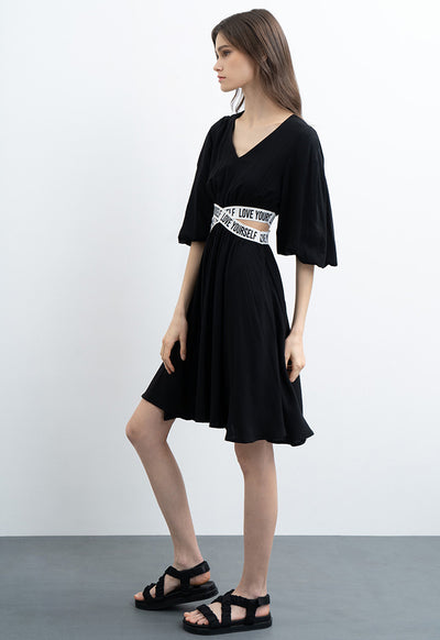 Midi Flared Dress with Waist Cut-out