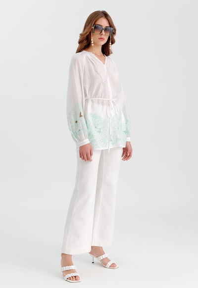 Contrast Flower Embroidered Blouse
