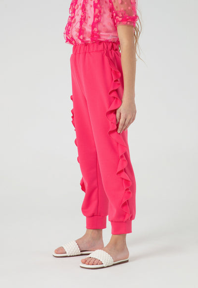 Plain High Rise Side Ruffle Cuff Neoprene Pants