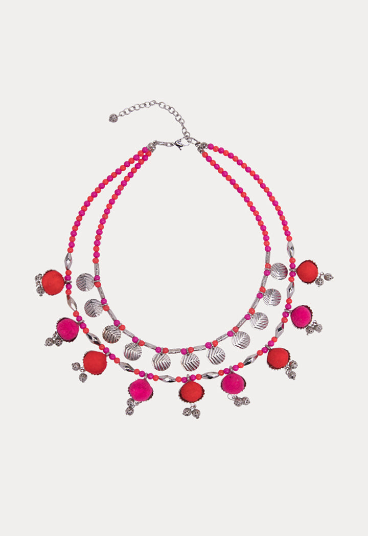 Pom Pom And Metal Beads Necklace