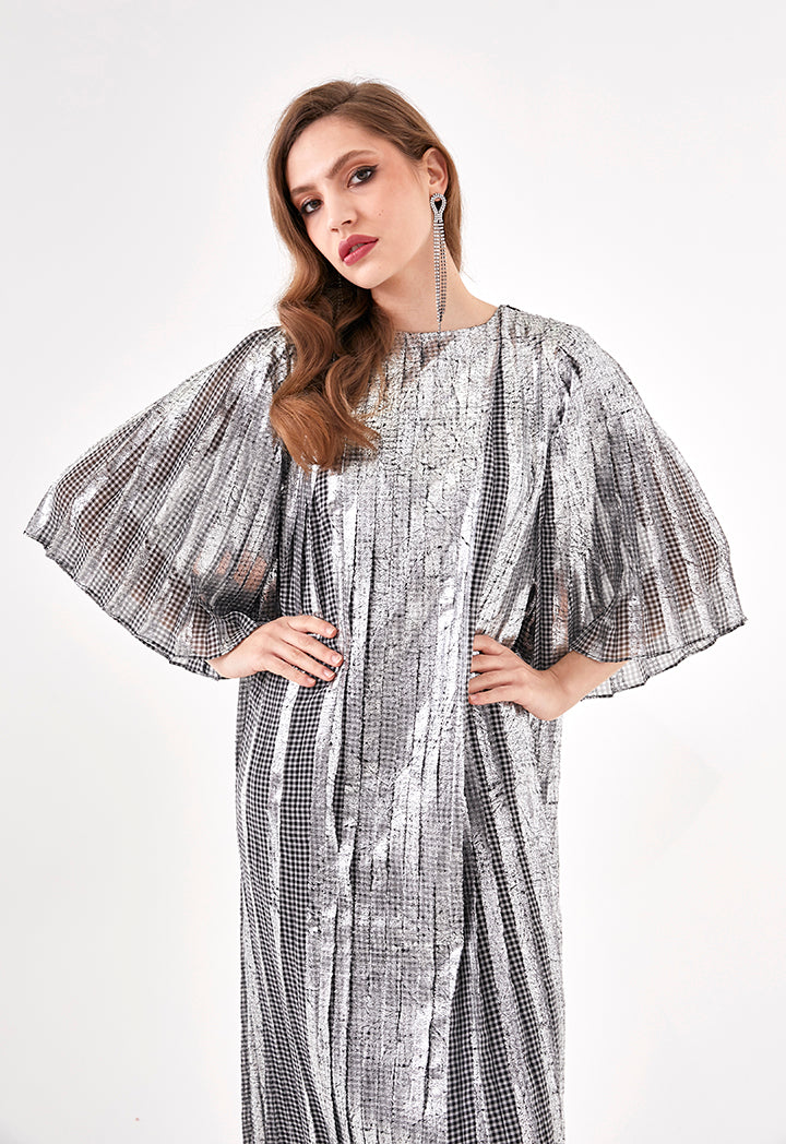Plaid Metallic Pleated Dress