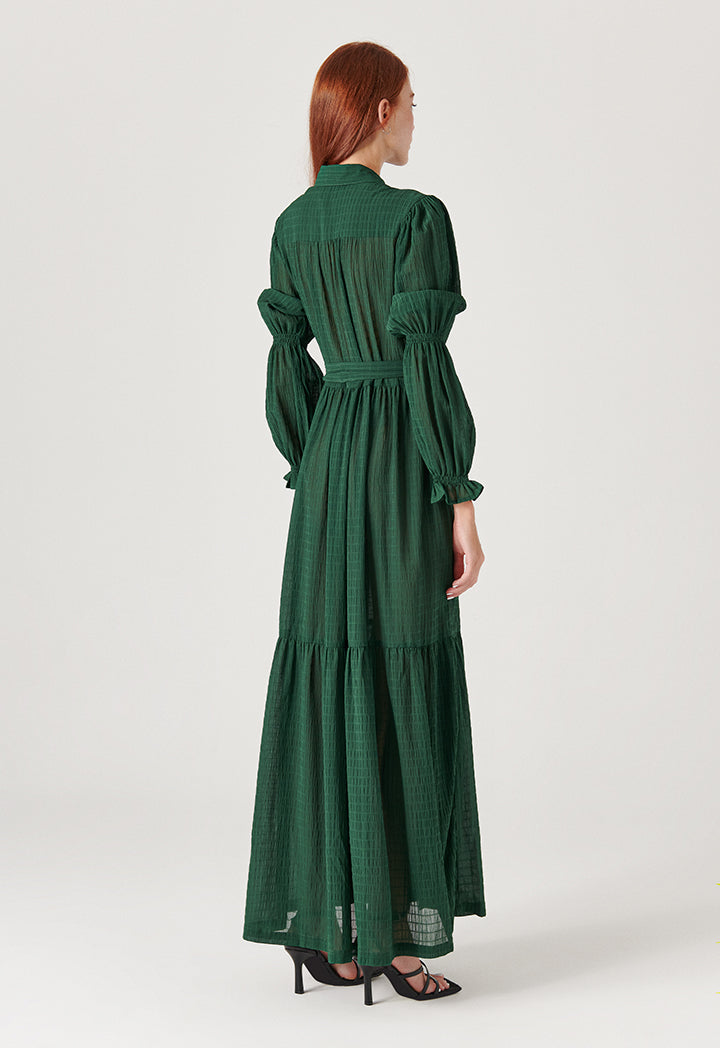 Textured Seersucker  Long Maxi Shirt Dress