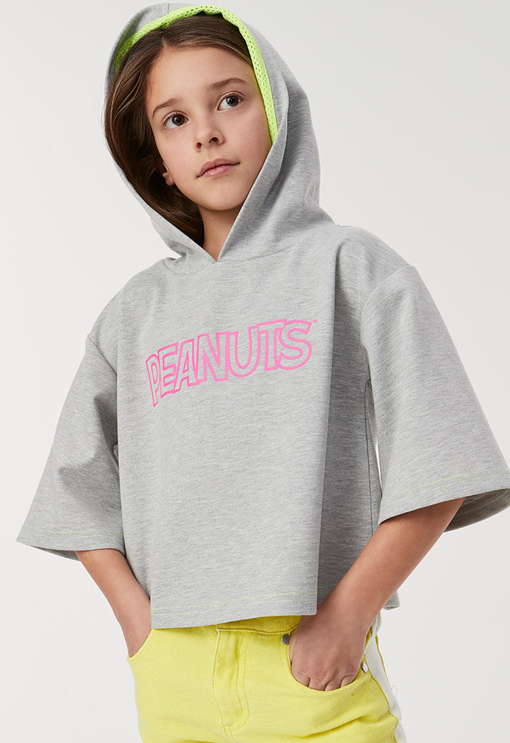 Peanuts Text Print Hooded Blouse