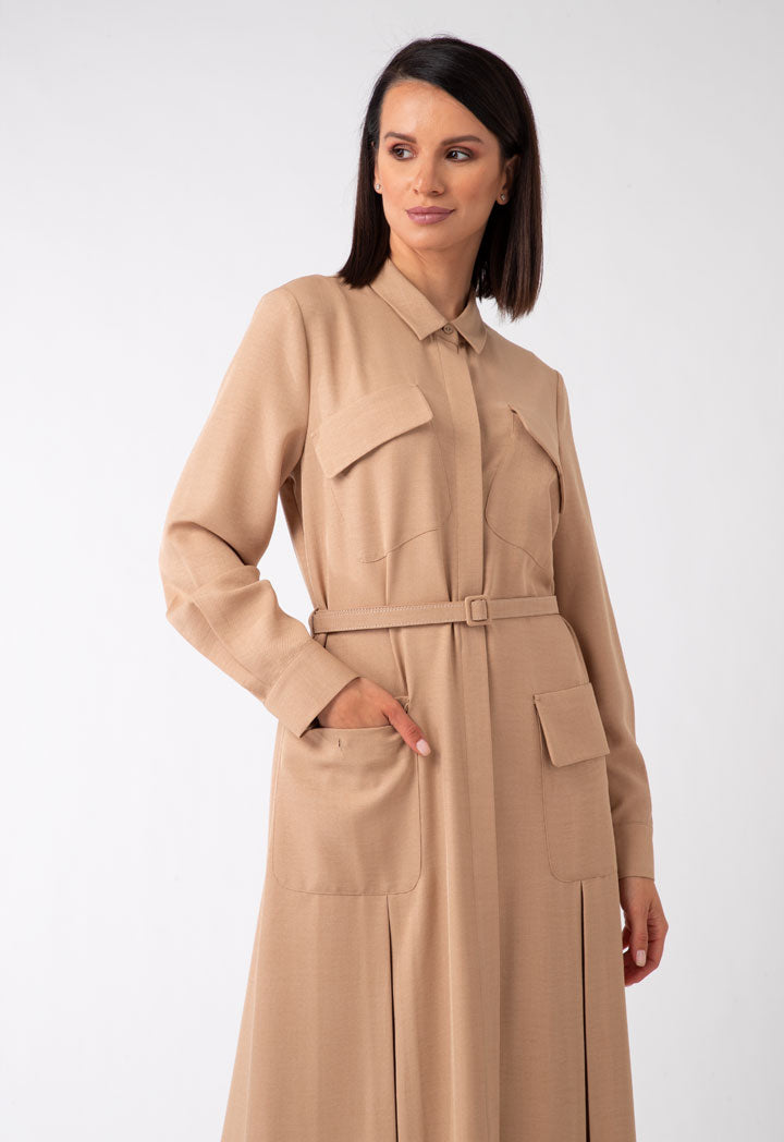 Hidden Placket Long Shirt Dress