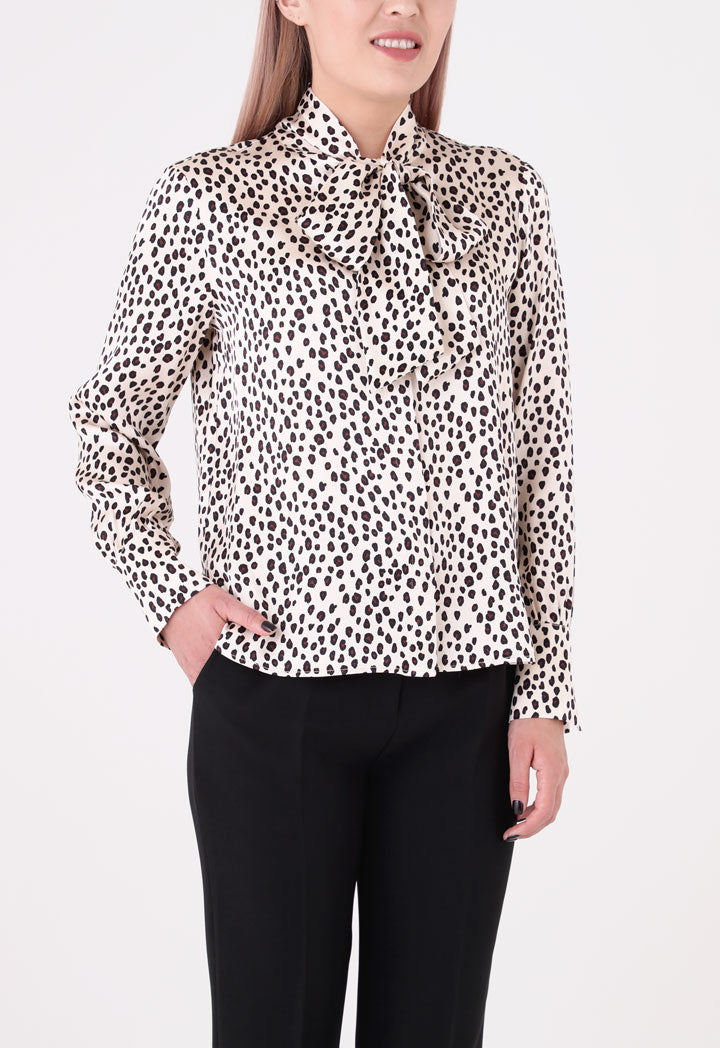 Leopard Print Tie Neck Shirt