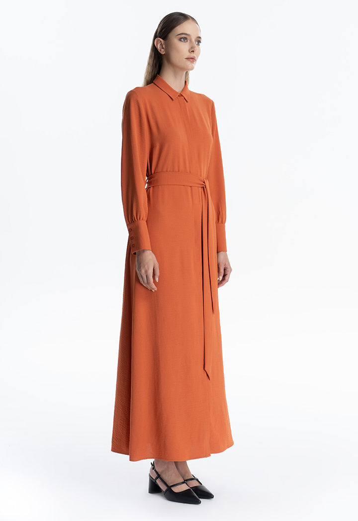 Collared Solid Maxi Dress