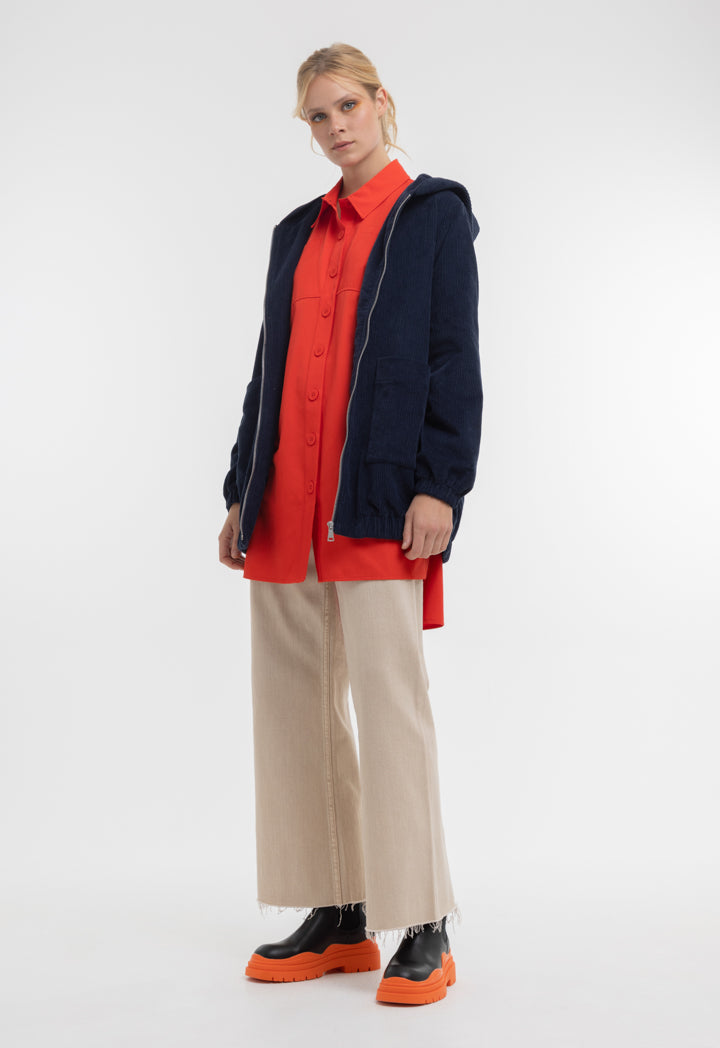 Textured Solid Tight Pleated Outer Jacket