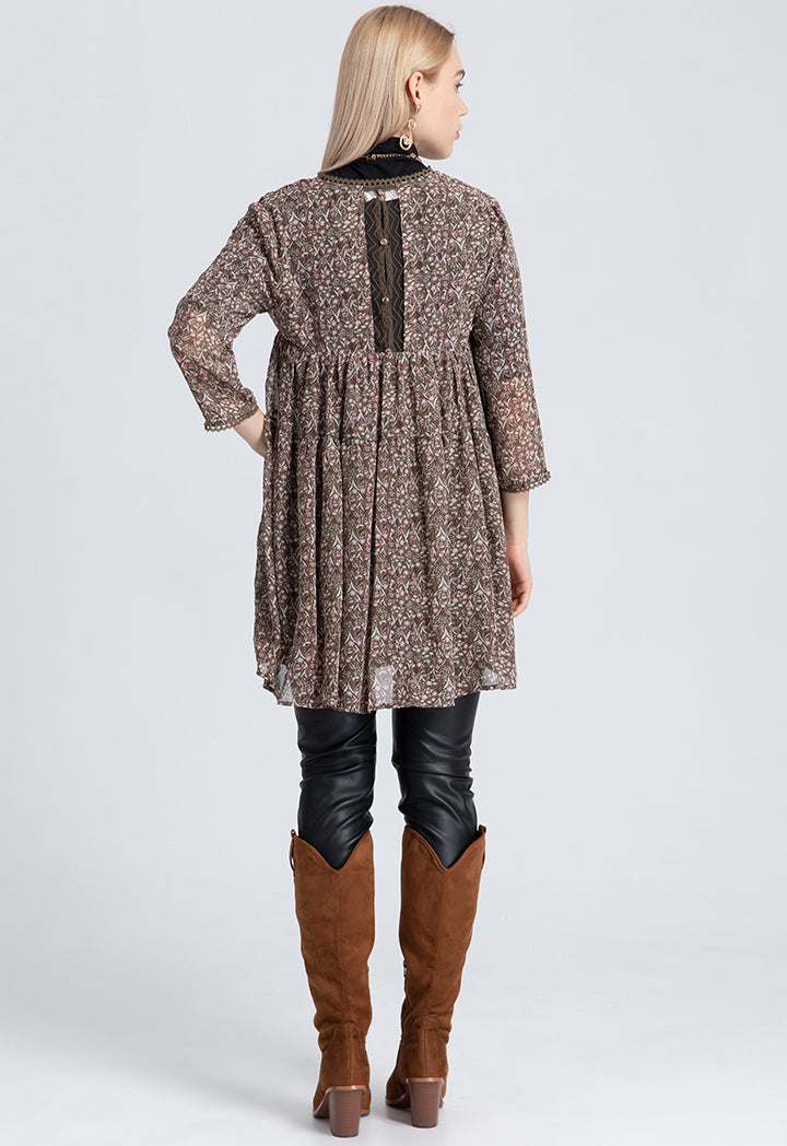 Printed Laced Gather Blouse (Free Size)
