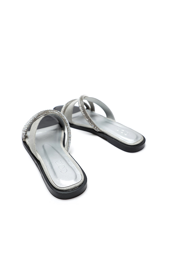 Studded Rhinestones Slanted Strap Slides Sandals