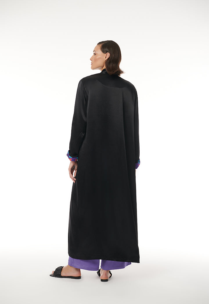 Printed Lining Solid Outer Maxi Open Abaya