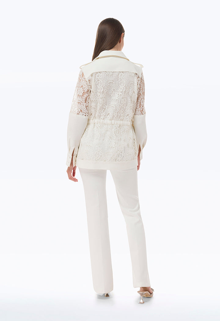 Transparent Collared Shirt With Lace Detail