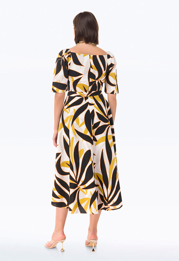 Graphic Printed Dress With Square Neck