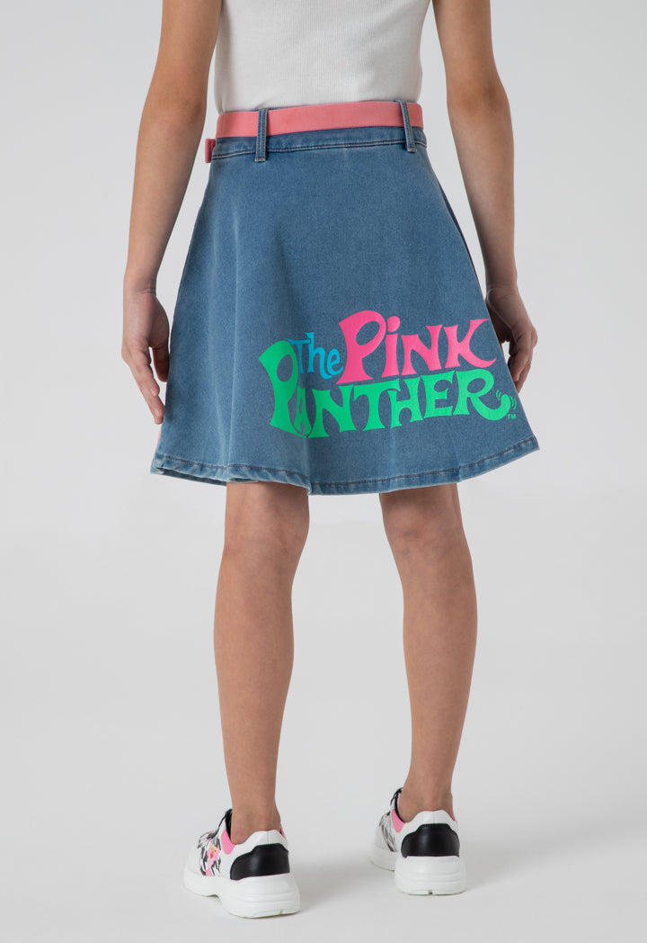 Pink Panther Belted Denim Skirt