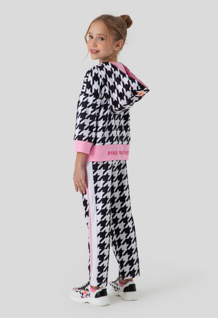 Pink Panther Houndstooth Print Hoodie Blouse