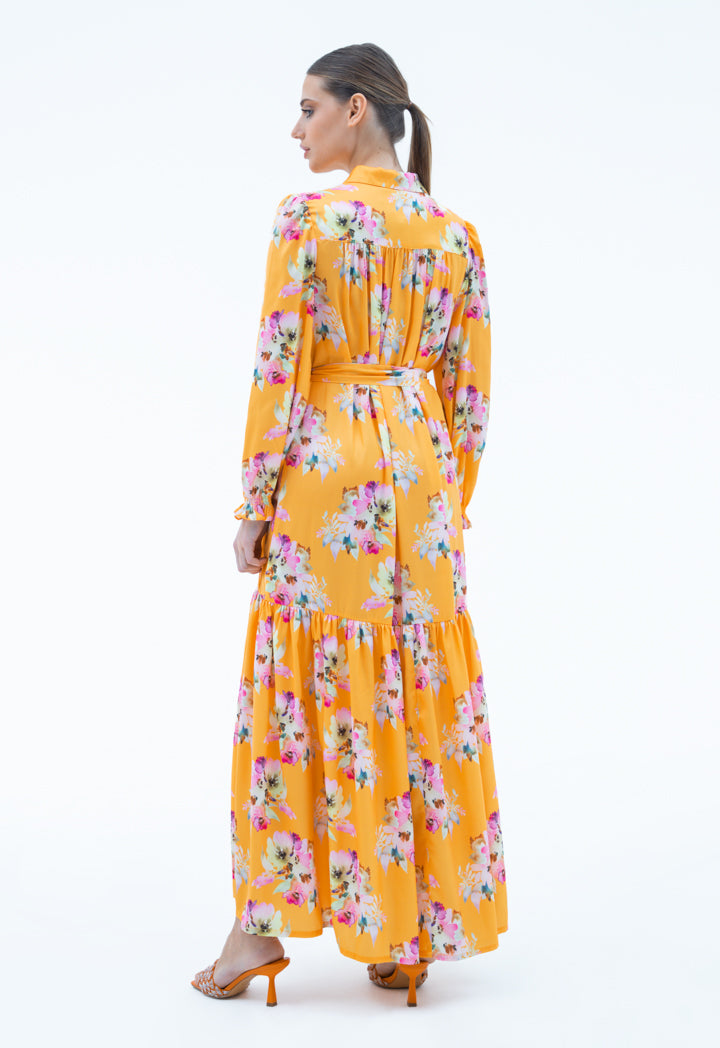 Printed Maxi Dress With Self Fabric Belt