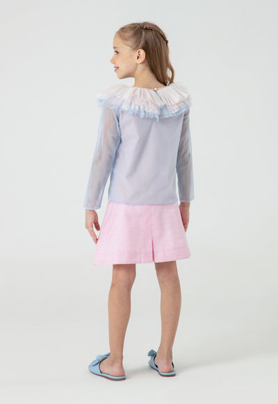 Embellished Pearl Tulle Overlay Blouse