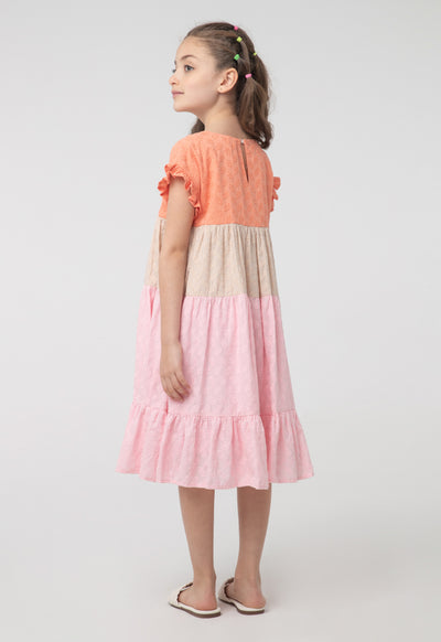 Ruffle Frill Trim Colorblock Tiered Dress