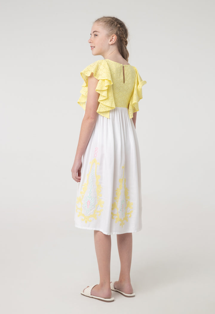 Schiffli Embroidered Flounce Dress