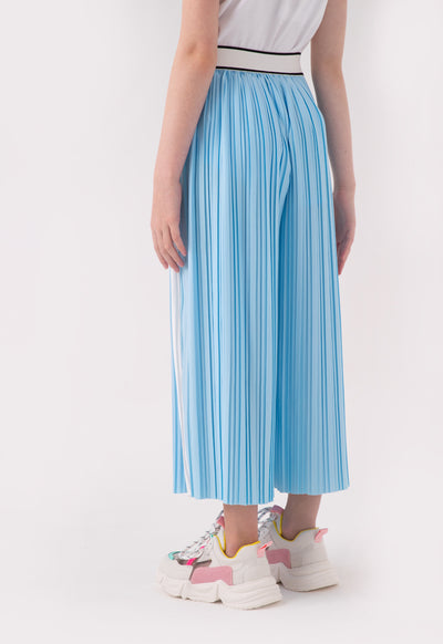 Stripe Edge Exposed Elastic Waistband Pleated Culottes