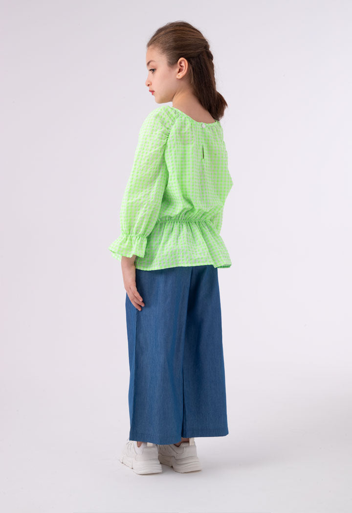 Seersucker Check Raglan Sleeve Blouse