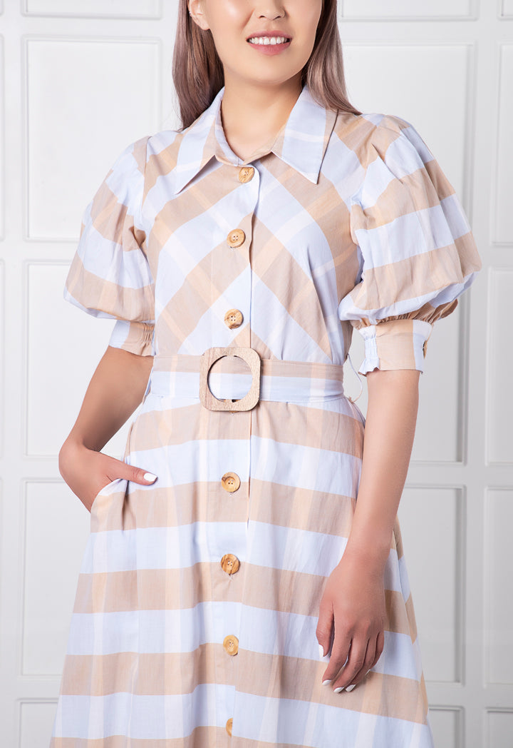 Checkered A-Line Shirt Dress