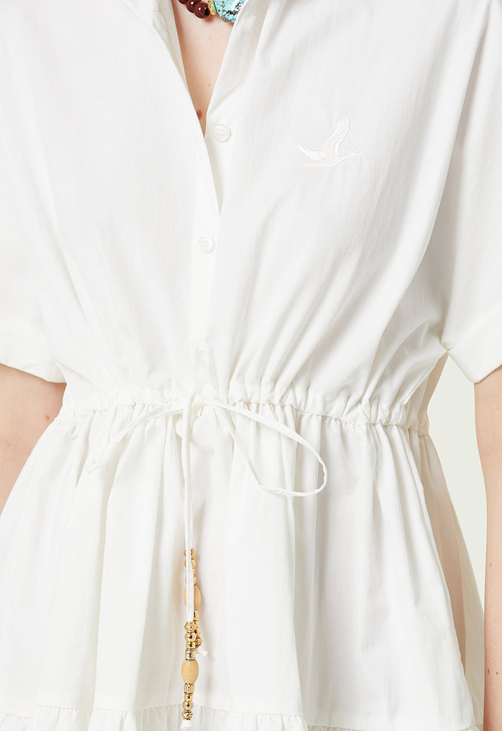 Club Waist Belted Mini Shirt Dress White