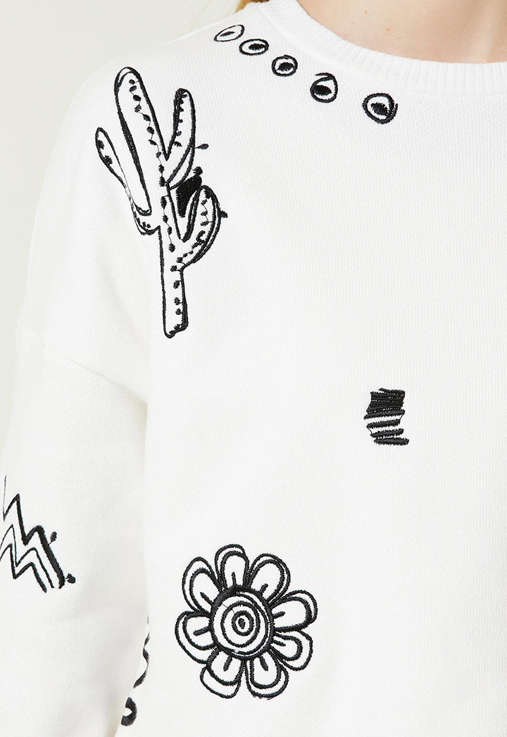 Club Crew Neck Embroidered Sweatshirt White