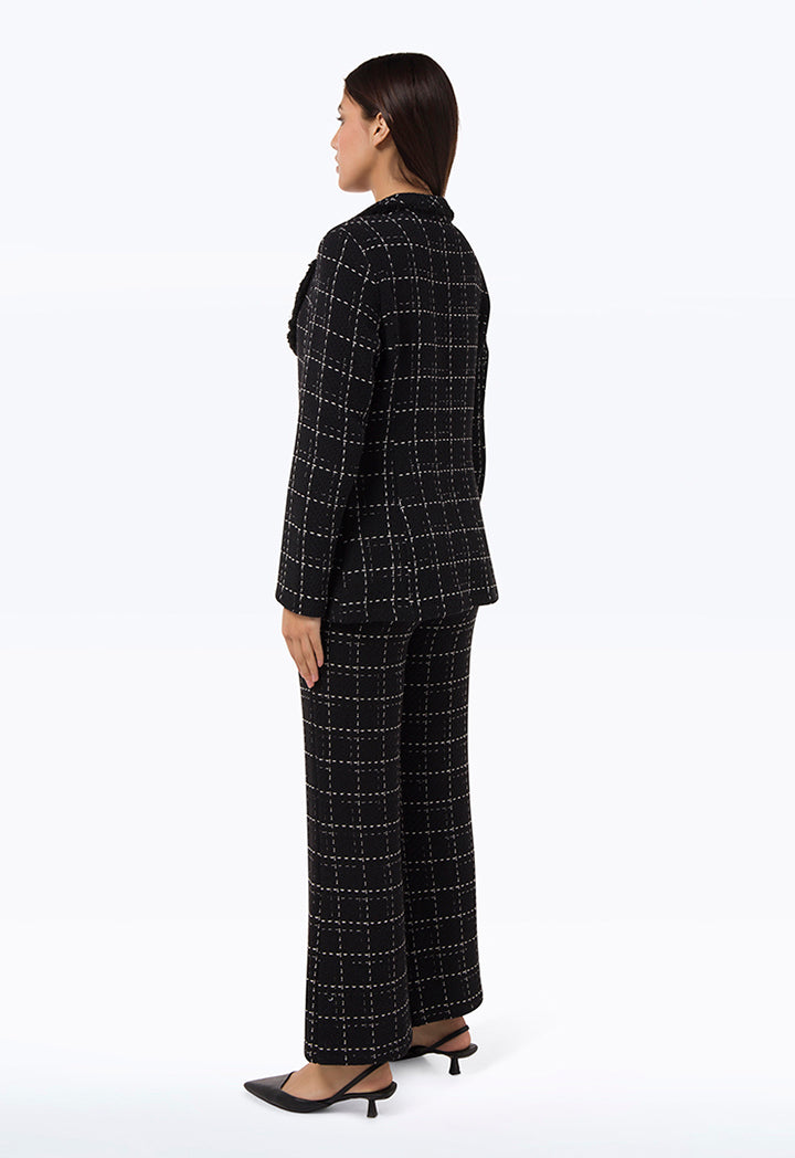 Knitted Texture Contrast Blazer - Work Style