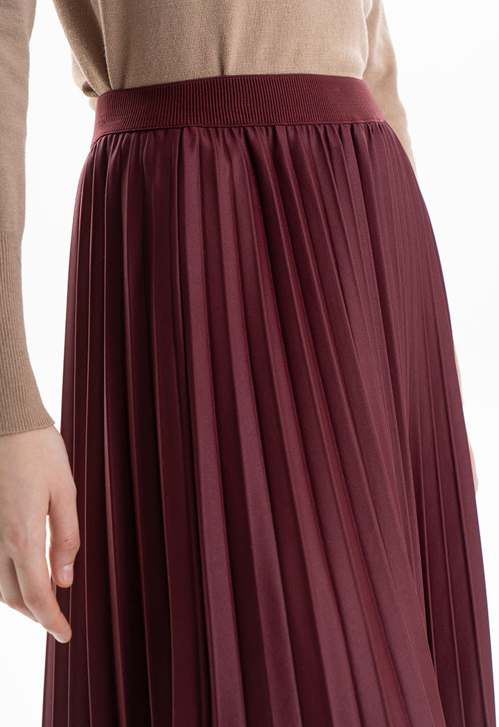 Multipleated Solid Flared Maxi Skirt