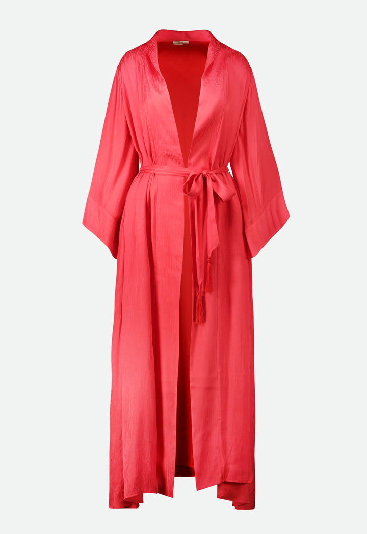 Red Belted Maxi Outerwear