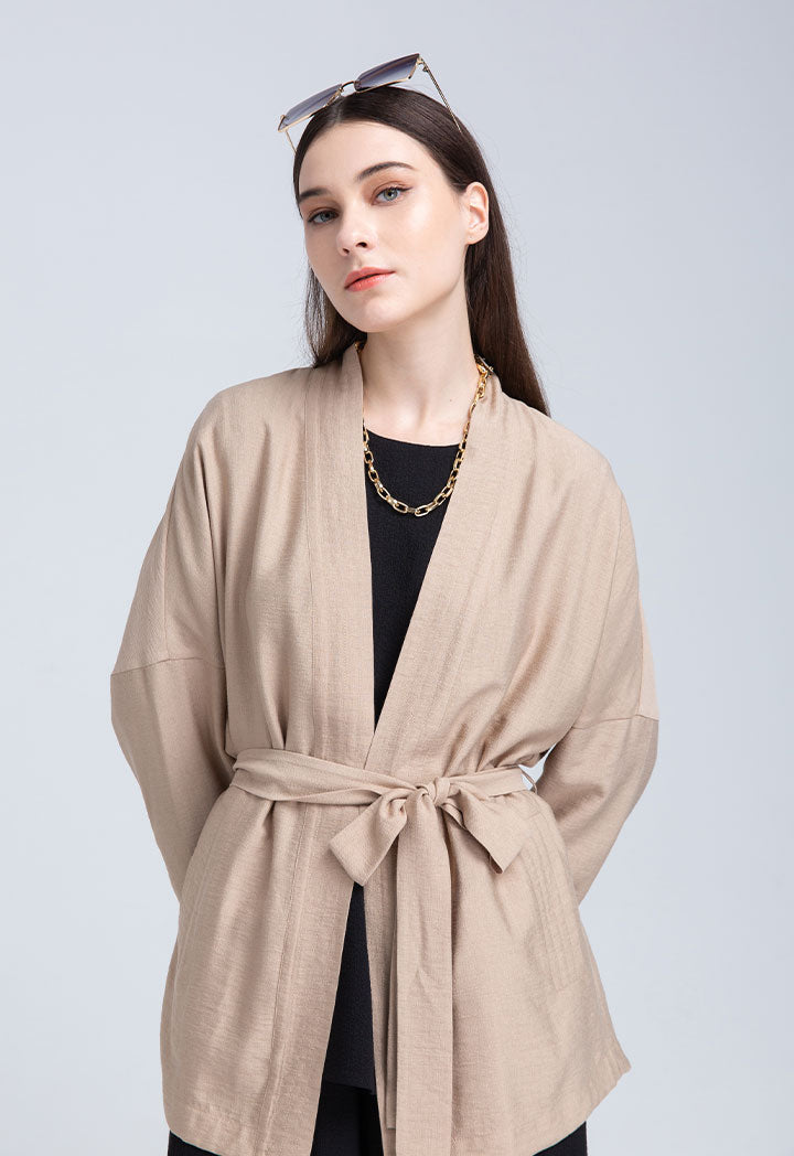 Solid Linen Belted Outerwear