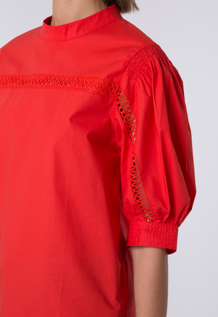 Balloon Sleeves Red Blouse