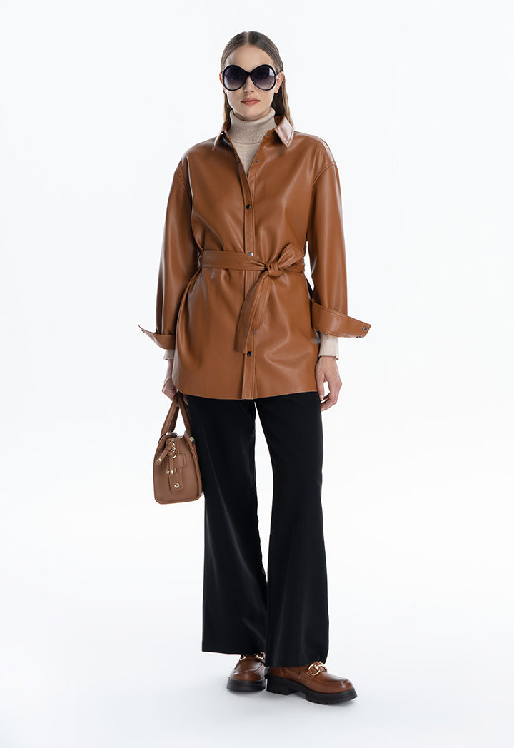 Leather Solid Buttoned Up Shirt