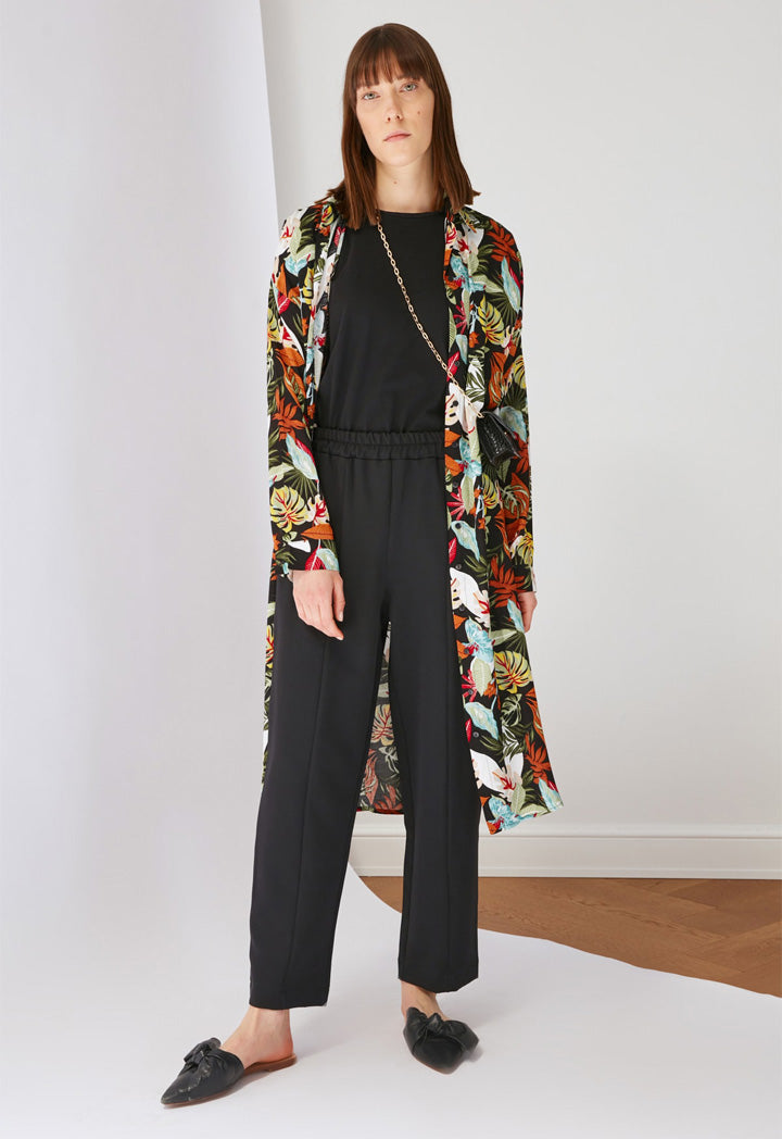 Navy Blue Straight Cut Woven Trousers with Elastic Waist