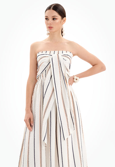 Sleeveless Halter Neck Striped Midi Dress