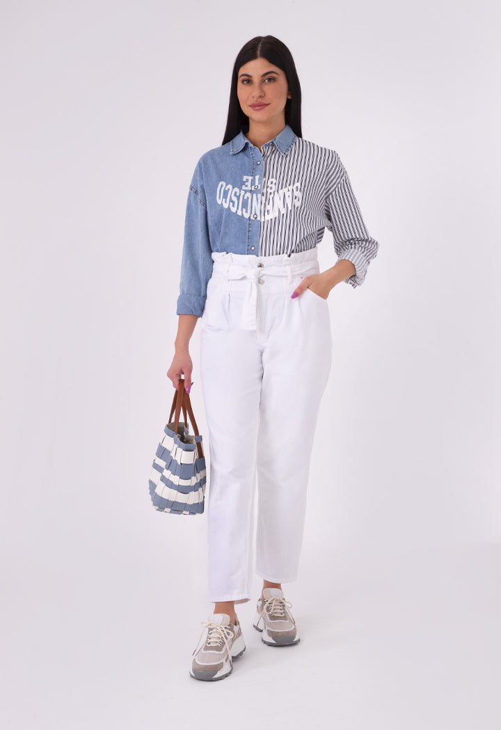 Pleated Waist With Belt Denim Trouser