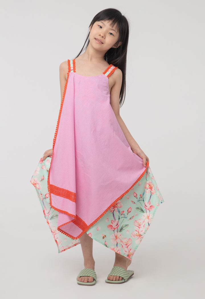 Floral Plaid Handkerchief Cut Sleeveless Dress