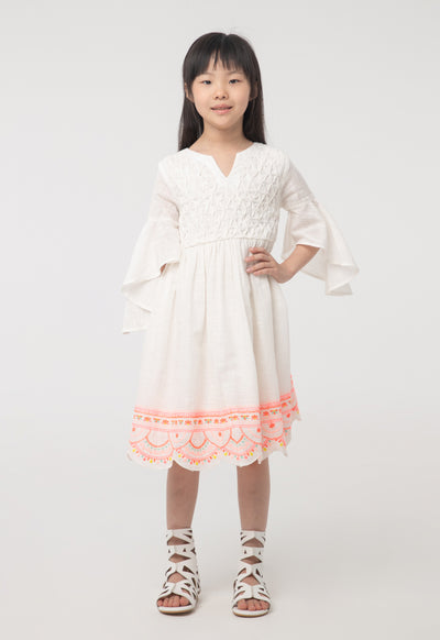 Scallop Embroidered Ruched Flounce Dress