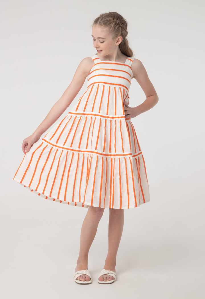 Dobby Striped Long Tier Sleeveless Dress