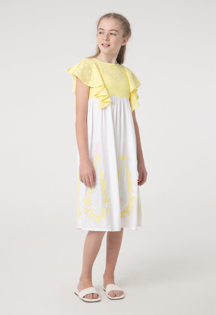 Schiffli Embroidered Flounce Dress