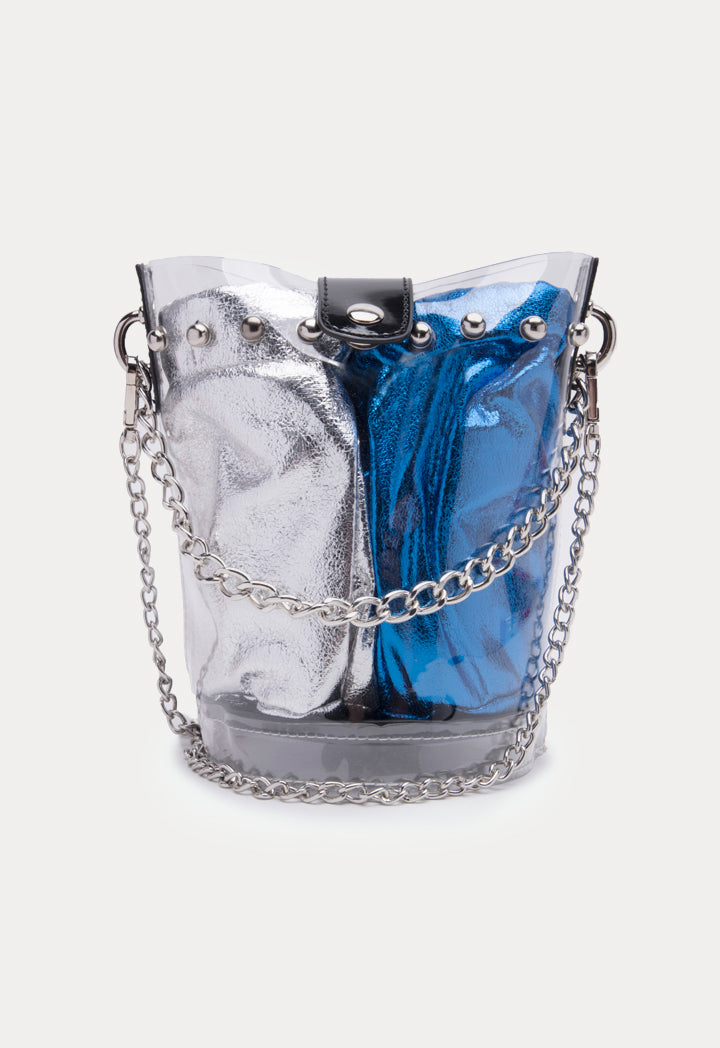 Transparent Bucket Bag With Metallic Pouch
