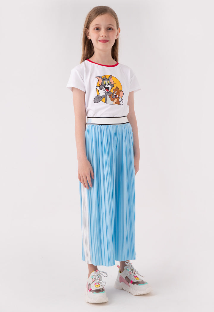 Stripe Edge Exposed Elastic Waistband Pleated Culottes