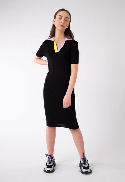 Shirt Collar Long Knitted Dress